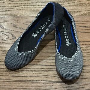 Rothy's Black & White Knit Ballet Flats with Blue Trim